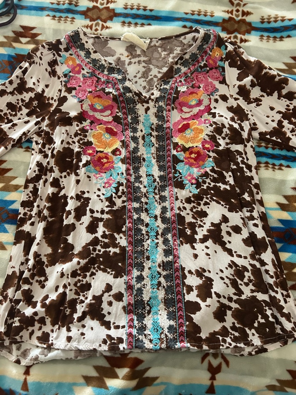 Savanna Jane Brown and Cream Embroidered Floral Tunic